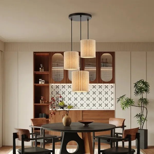 Brilagi - Lampadario sospeso a cavo NORDIC WAVE 3xE27/15W/230V diam. 38 cm lino/nero