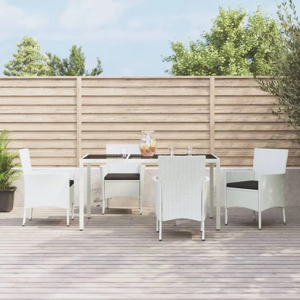 Set da Pranzo da Giardino 5 pz con Cuscini in Polyrattan Bianco