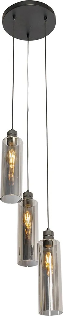 Lampada a sospensione moderna nera con vetro fumé 3 luci - Stavelot