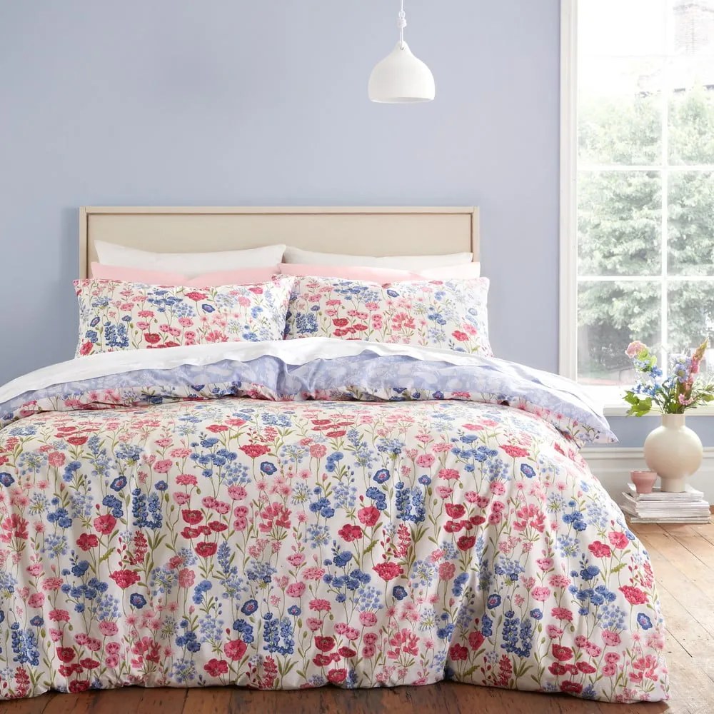 Lenzuola in cotone rosa e blu per letto matrimoniale 200x200 cm Olivia Floral - Bianca