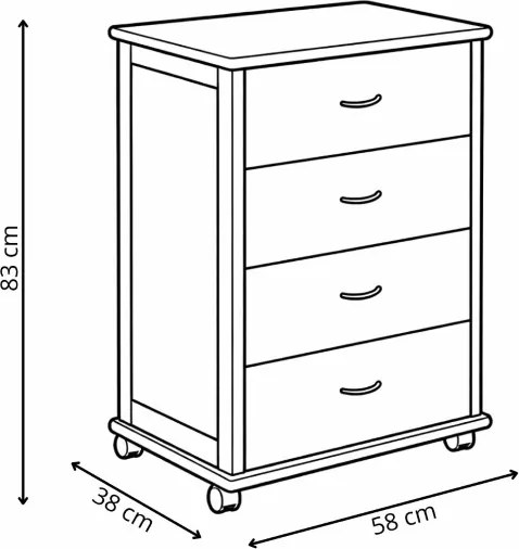 Cassettiera con ruote ICON 58X83h cm in Legno di Faggio a 4 Cassetti Ciliegio