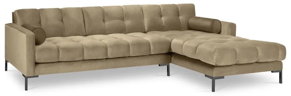 Divano angolare in velluto beige, angolo destro Bali - Cosmopolitan Design