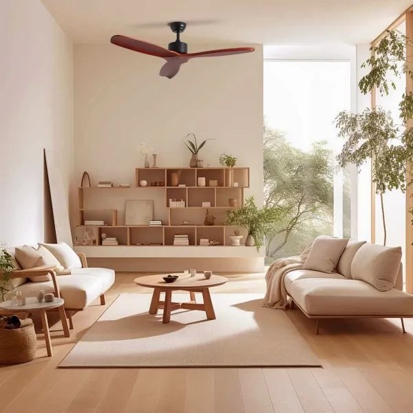 ZEVENTI - Ventilatore a soffitto CUENCA Wi-Fi Tuya nero/rovere + DO