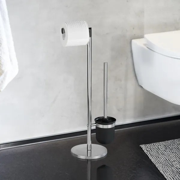 WENKO 21836800 - Spazzola per WC PARUS 25,5 x 57 cm acciaio inox/argento/nero