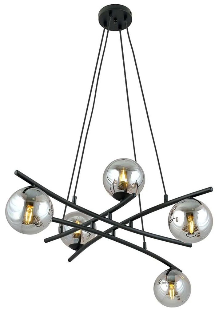 Lampadario Moderno Cadmo Acciaio Nero Grigio 5 Luci E14 Ip20