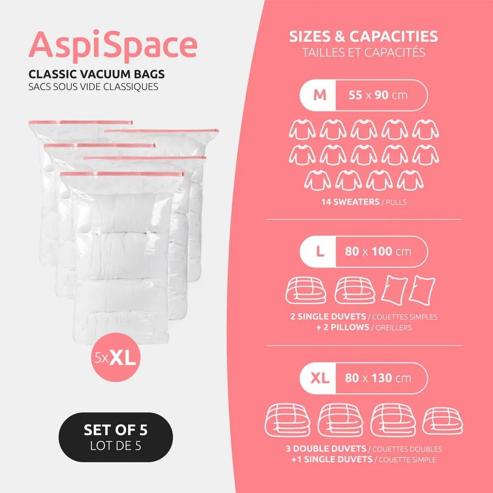 Sacchetti per il vuoto in set da 5 pezzi Vacuum XL - Compactor
