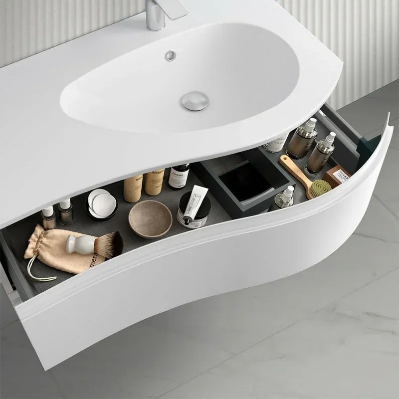 Mobile bagno sospeso 90 cm Melody bianco opaco con vasca a destra