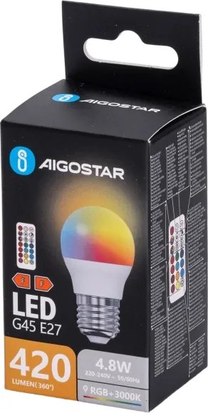Aigostar - Lampadina LED RGBW dimmerabile G45 E27/4,8W/230V 3000K + telecomando