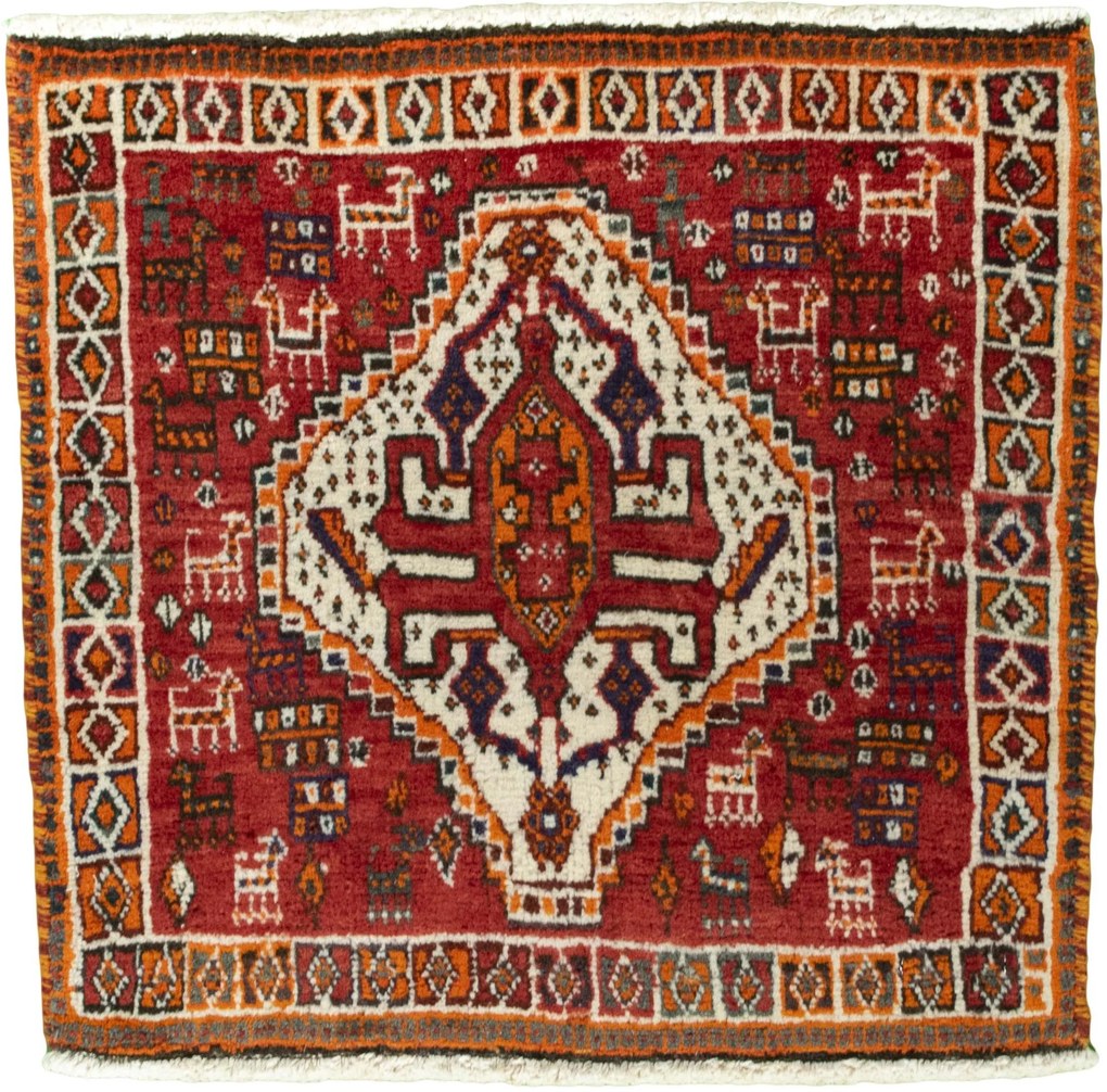 Shiraz Tappeto 60x60 Rosso (Iran) Annodato A Mano