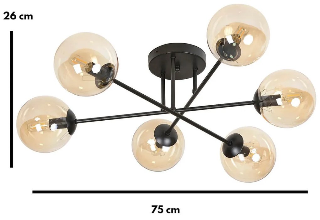 Lampadario da soffitto BRENDI 6B con sfere Miele - E14