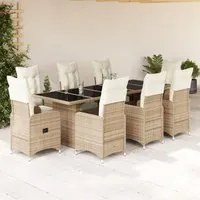 Set da Bistr da Giardino 9 pz con Cuscini Beige in Polyrattan 3277299