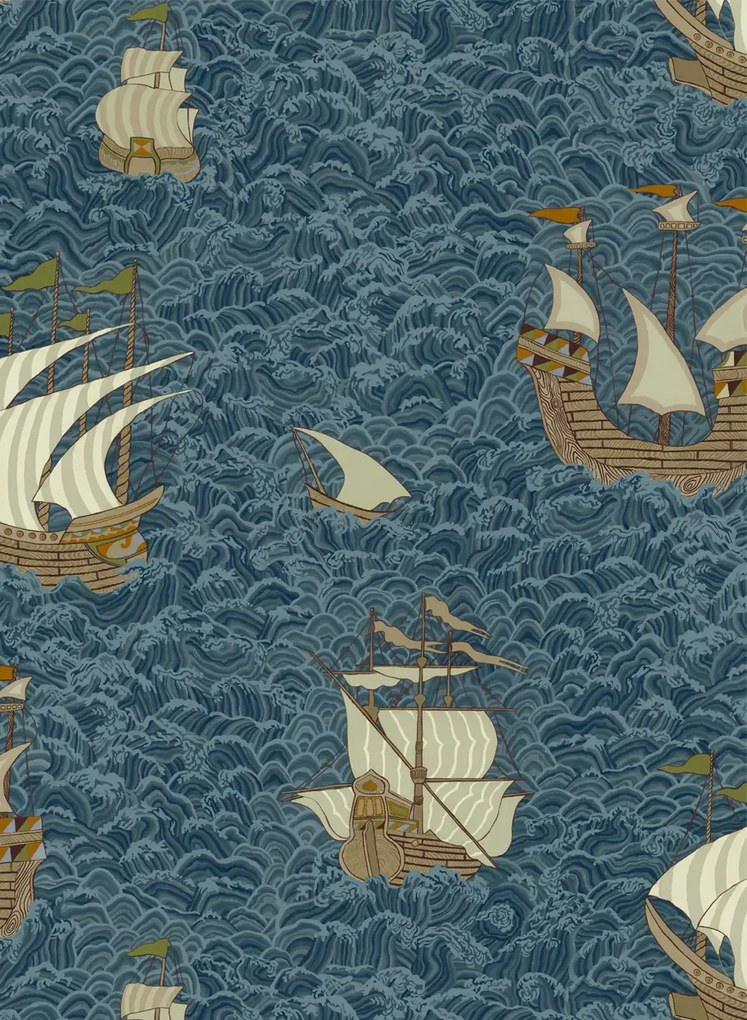 Josephine Munsey Carta da parati Ships - Dark Blue