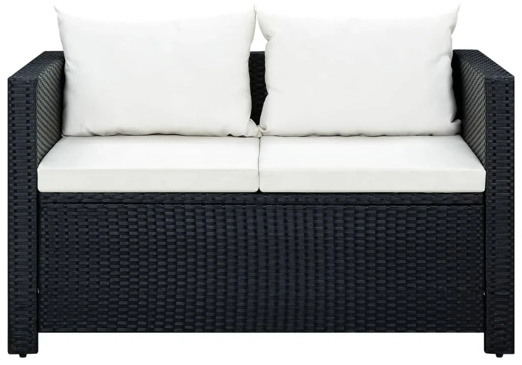 Set divani da giardino 3 pz con cuscini in polyrattan nero