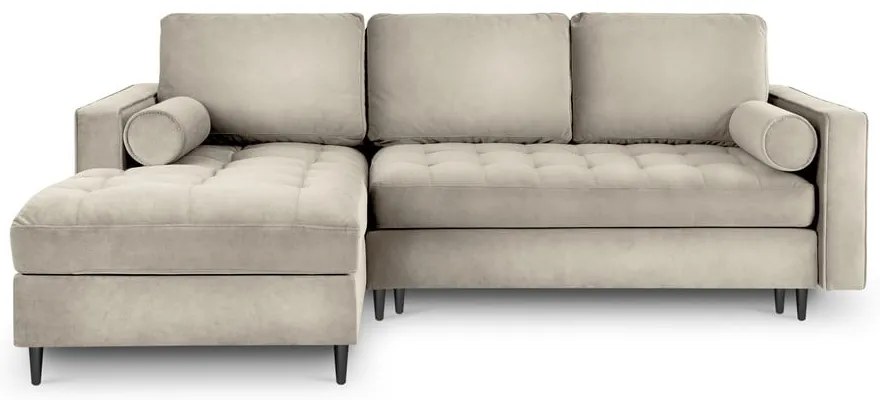 Divano letto angolare in velluto beige, angolo sinistro Santo - Milo Casa