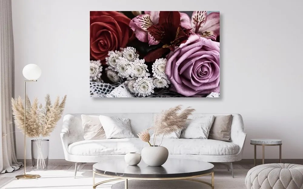 Quadro su tela – Bouquet di rose retrò