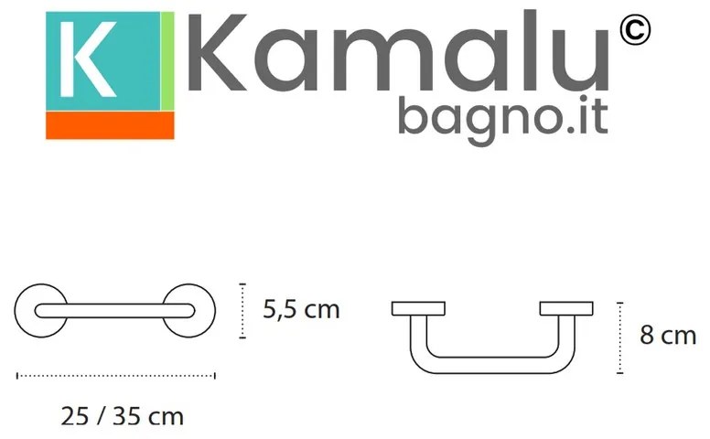 Kamalu - corrimano sicurezza bagno 25cm in acciaio inox  satinato installazione a muro | mira-s