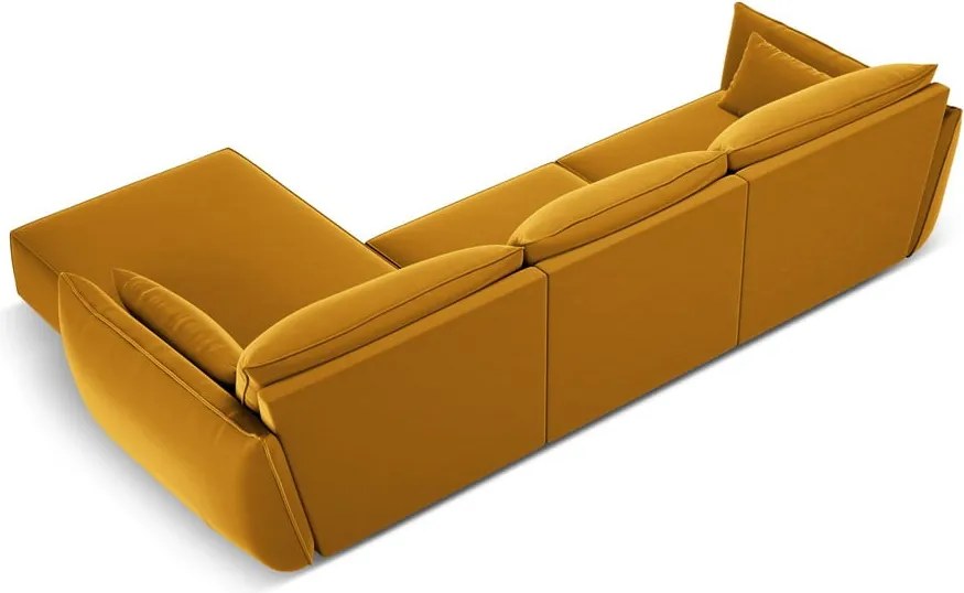 Divano angolare color senape (con penisola a destra/con chaise lounge) con rivestimento in velluto Vanda – Mazzini Sofas