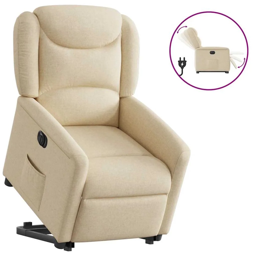 Poltrona Alzapersona Reclinabile Elettrica Crema İn Tessuto /