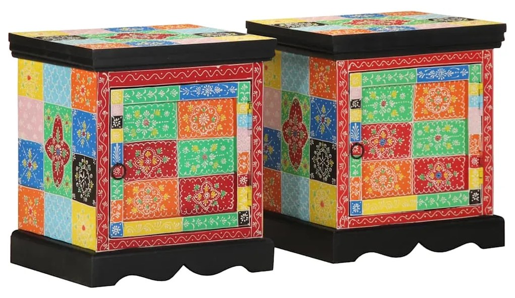 Comodini 2 Pz Multicolore 40x35x45cm İn Legno Massello Mango /