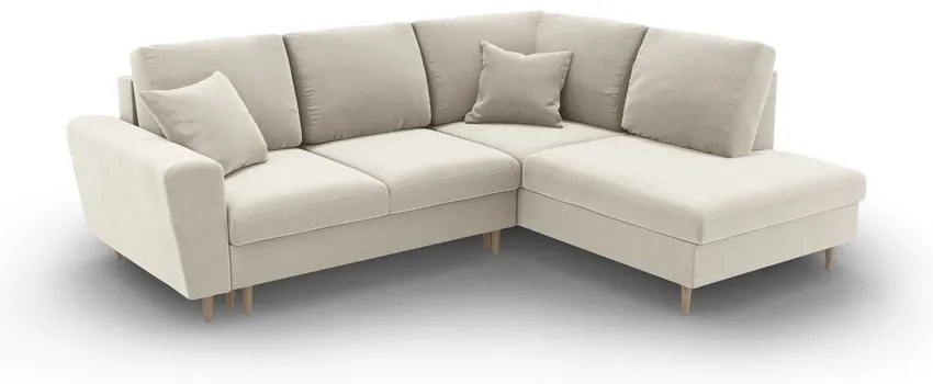 Divano angolare beige allungabile e con contenitore (con penisola a destra/a L) con rivestimento in velluto Kyoto – Cosmopolitan Design