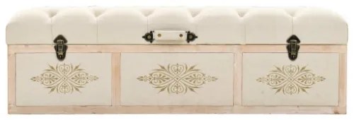 Cassapanca 110 cm Crema in Legno Massello di Abete e Tessuto