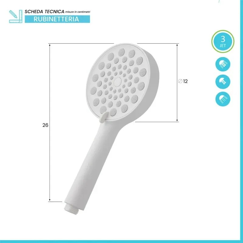 Doccetta tonda 26 cm con tre tipi di getto bianco opaco in ABS Hidra