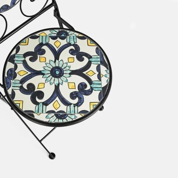 Set bistrot da giardino in mosaico con tavolino tondo e sedie pieghevoli Positano Bizzotto