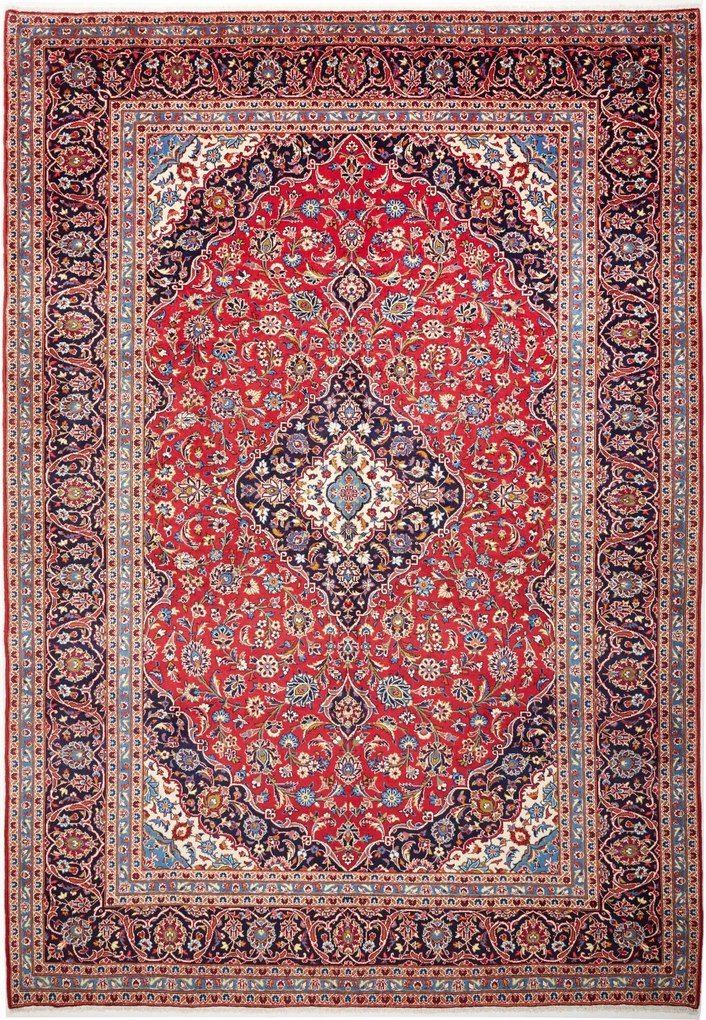 Kashan Tappeto 350x240 Blu (Iran) Annodato A Mano