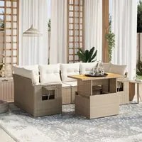 Set Divani da Giardino 7 pz con Cuscini Beige in Polyrattan 3271653