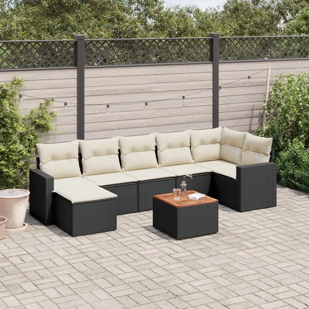 Set divani da giardino con cuscini 8 pz nero in polyrattan