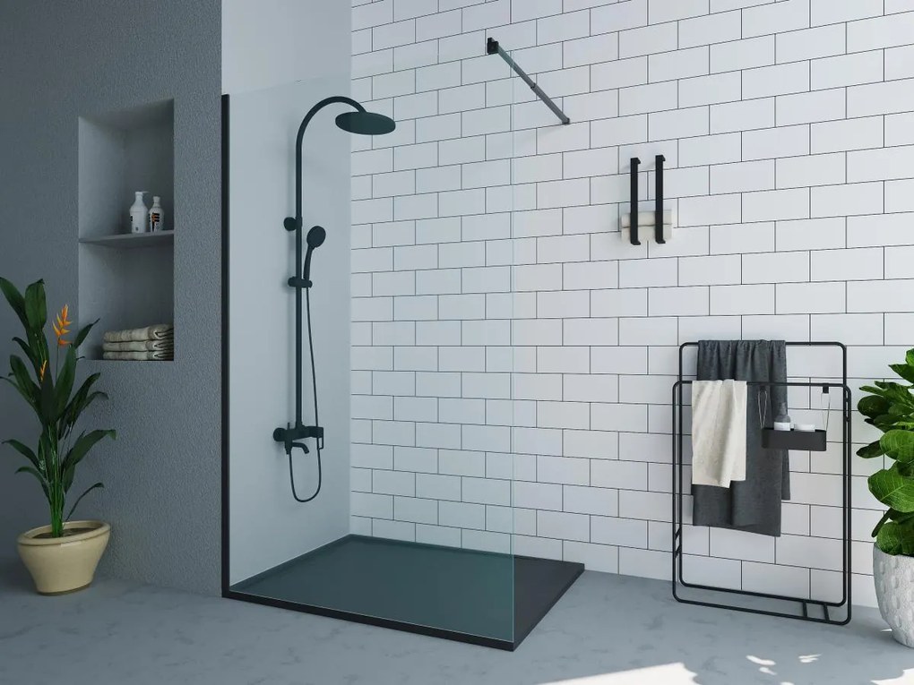 Porta per doccia walk-in 120 x 200 cm Nero opaco Stile industriale - DAREN