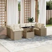 Set Divano da Giardino 8 pz con Cuscini Beige in Polyrattan 3269038