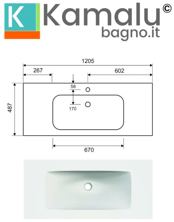 Kamalu - mobile bagno sospeso 120cm rovere effetto cannettato con lavabo nero kds-120l