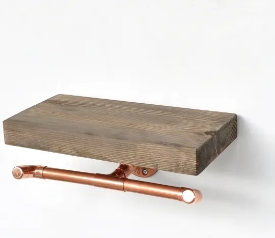 Porta carta igienica con ripiano BORU 12x30 cm abete/rame