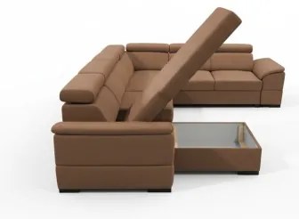 Divano letto angolare a U GRANADA con angolo universale e vano contenitore, marrone