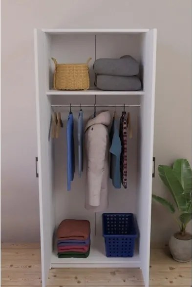 Armadio Guardaroba 74x45x182 Con Barra Appendiabiti Brando Bianco