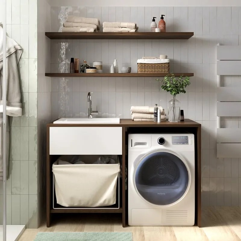 Mobile da bagno da fissare sotto lavabo L 138 x H 92 x P 66 cm noce SENSEA Jnka