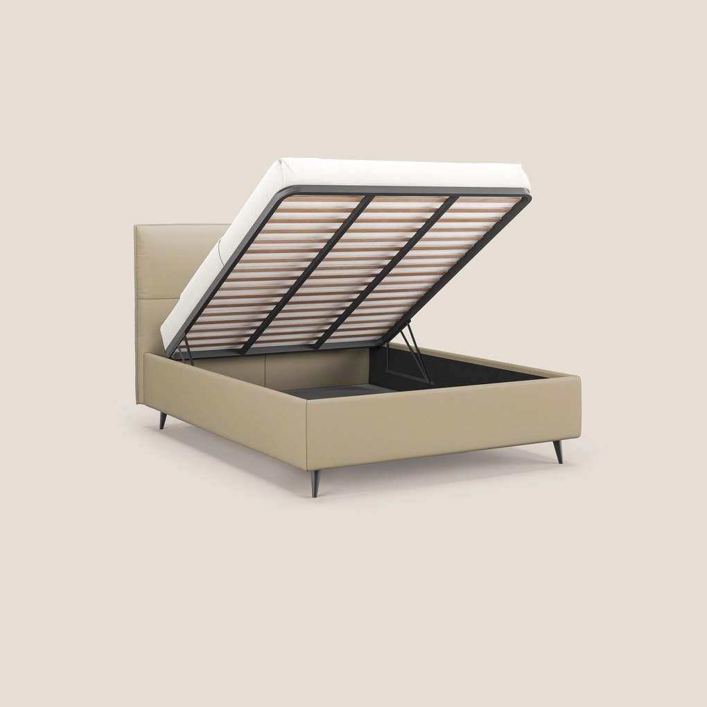 Greta letto contenitore dimensioni SLIM con testata trapuntata in ecopelle impermeabile T04 panna