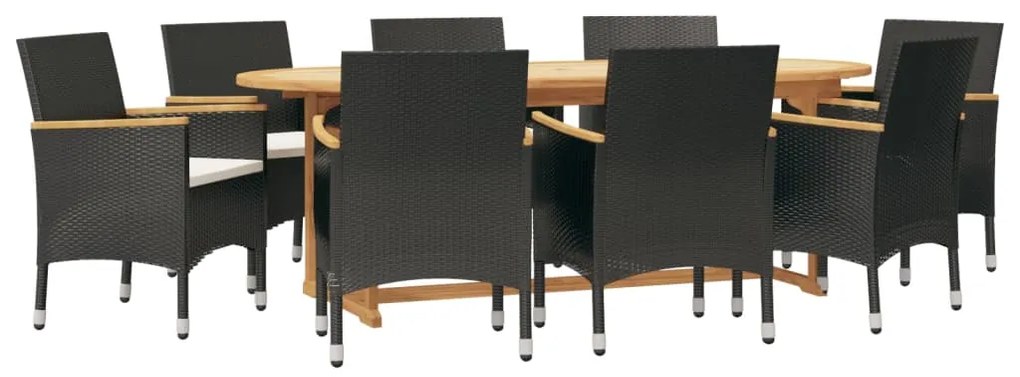 Set da pranzo per giardino 9 pz con cuscini nero