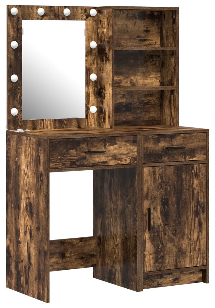 Set di toeletta in 2 pezzi con led in rovere affumicato e legno ingegnerizzato