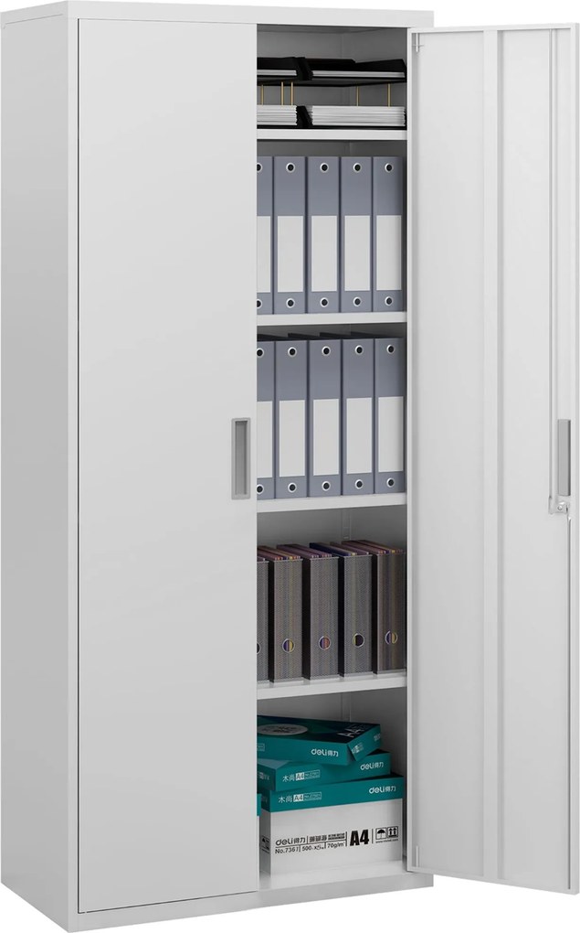 Armadio da Ufficio in Acciaio con 4 Ripiani Regolabili 80x40x180 cm Bianco...