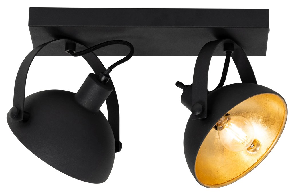Plafoniera industriale nera con oro a 2 luci orientabili - Magnax