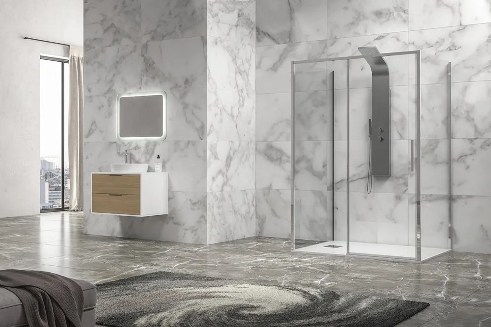 Cabina doccia 3 lati 90x120x90 scorrevole telaio cromato minimale | KLA-4000C - KAMALU