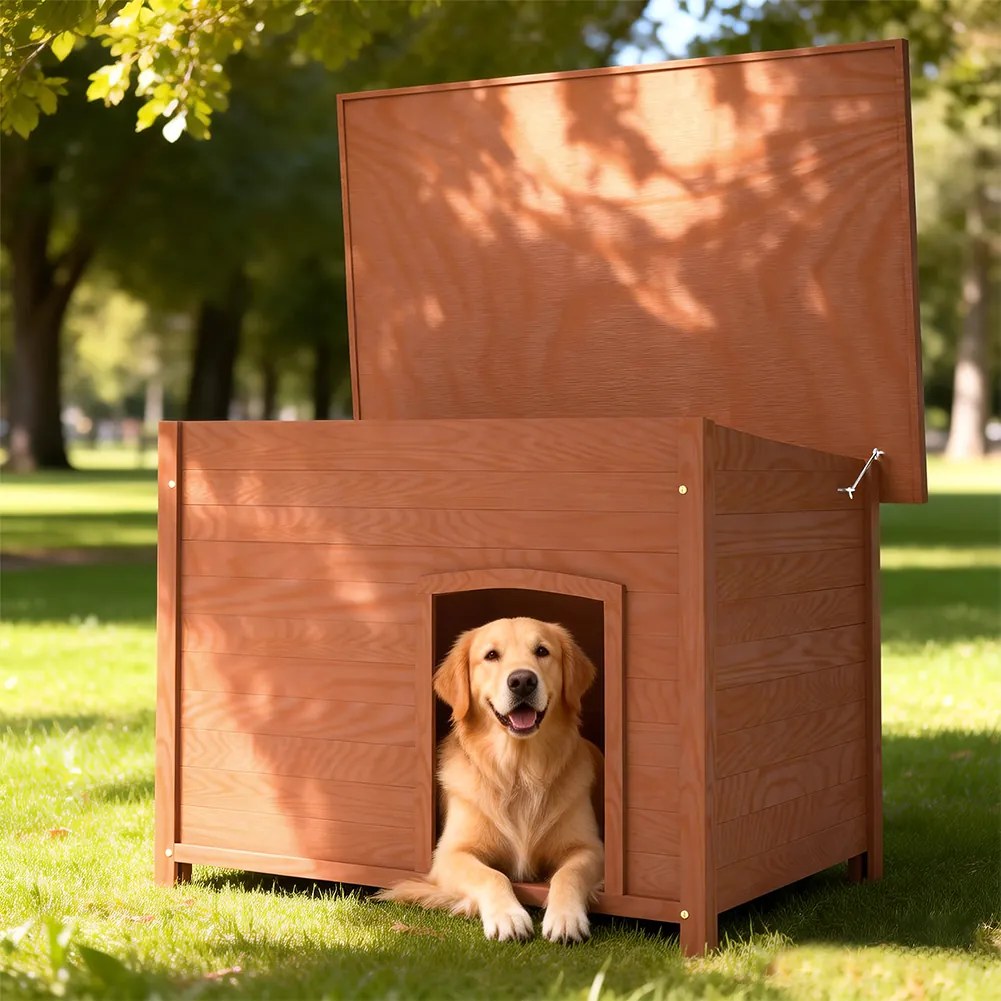 Cuccia per Cani Grande per Esterno 116x79x81 cm con Tetto Apribile in Legno di Cipresso...