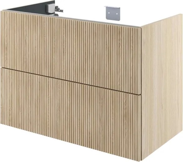 Mobile da bagno sottolavabo Neo Groove L90 X P48 X H70 due cassetti, rovere naturale cannettato