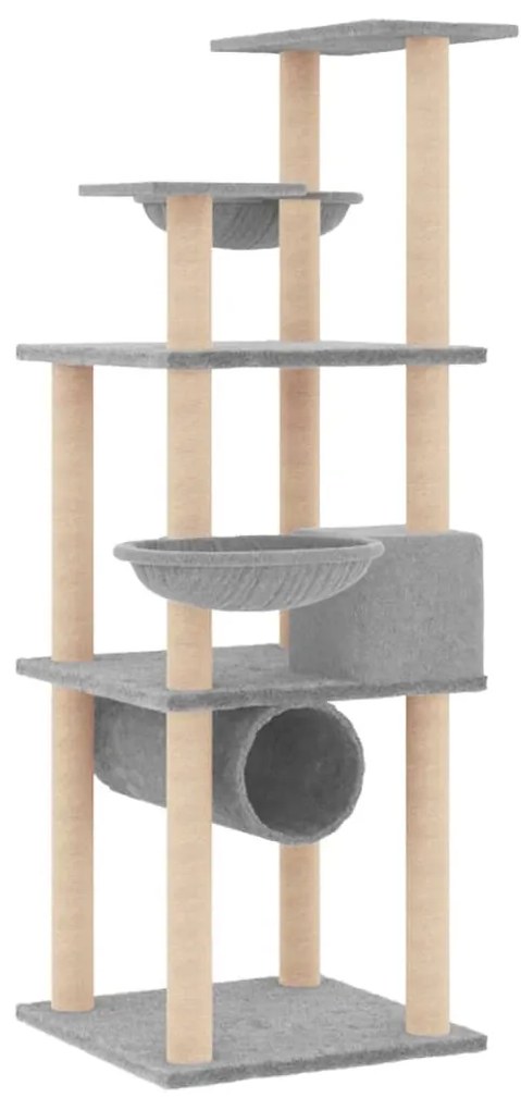 Albero per gatti con tiragraffi in sisal grigio chiaro 141 cm