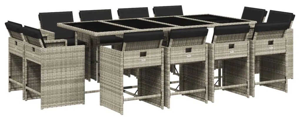 Set da pranzo da giardino 13pz con cuscini grigio in polyrattan