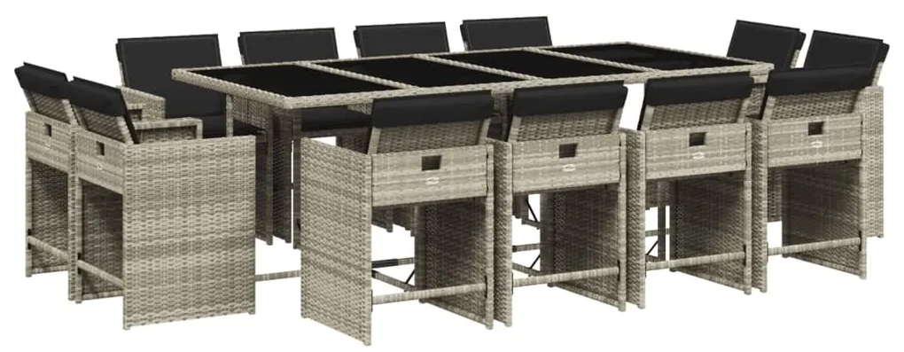 Set da pranzo da giardino 13pz con cuscini grigio in polyrattan