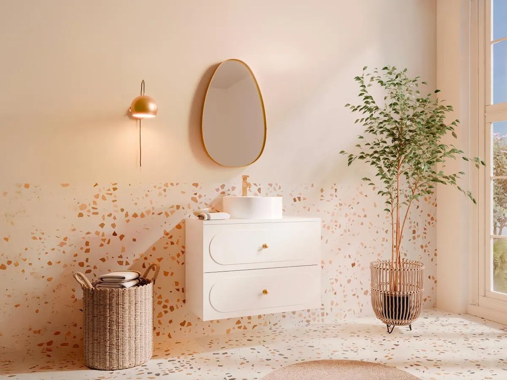 Mobile bagno sospeso con lavabo da appoggio rotondo - Bianco - 80 cm - SATOBAL