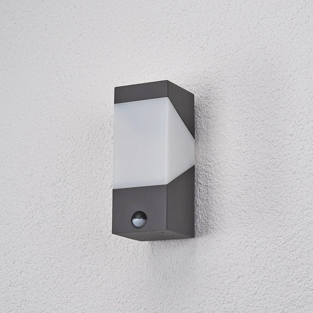Lucande applique da esterno Kiran, sensore, grigio, IP44, E27